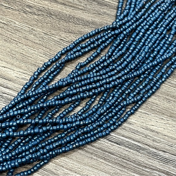 Handmade Dark Blue Multi Strand Seed Bead Boho Style Necklace W/ Yarn 19 Strands - Picture 11 of 16
